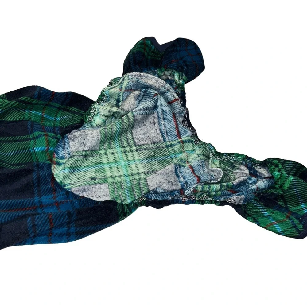 New Wondershop christmas blue green tartan Plaid Fleece Dog and Cat Pajamas M